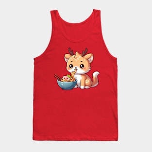 Reindeer kawaii cat eating ramen Tank Top